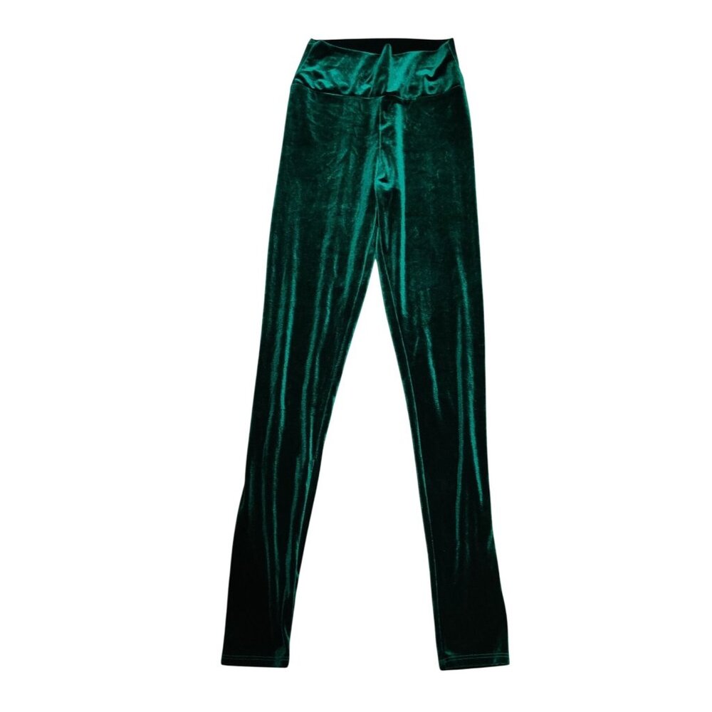 Two Hearts Womens Emerald Green Velour Pants Vintage Stretch Pull On USA Made